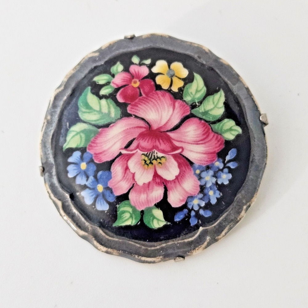 Vintage Hand Painted German Rosenthal Brooch Pin Porcelain Floral
